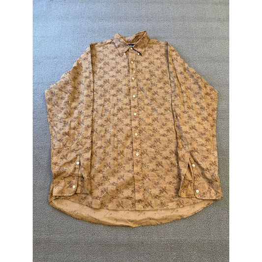 RALPH LAUREN Men's Button Down Shirt L Tan Brown Equestrian Horse Vintage Print