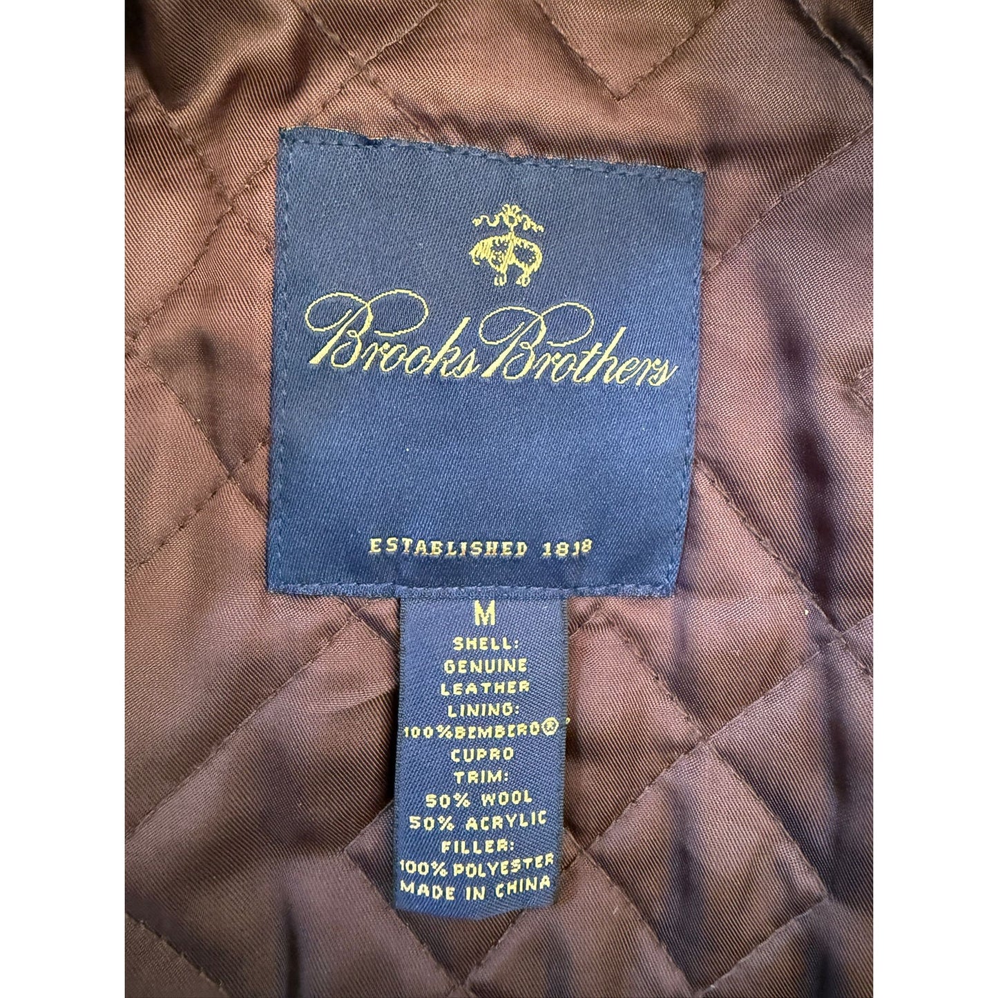 Brooks Brothers Men Size M Field Genuine Leather Jacket Brown Quilted Lining
