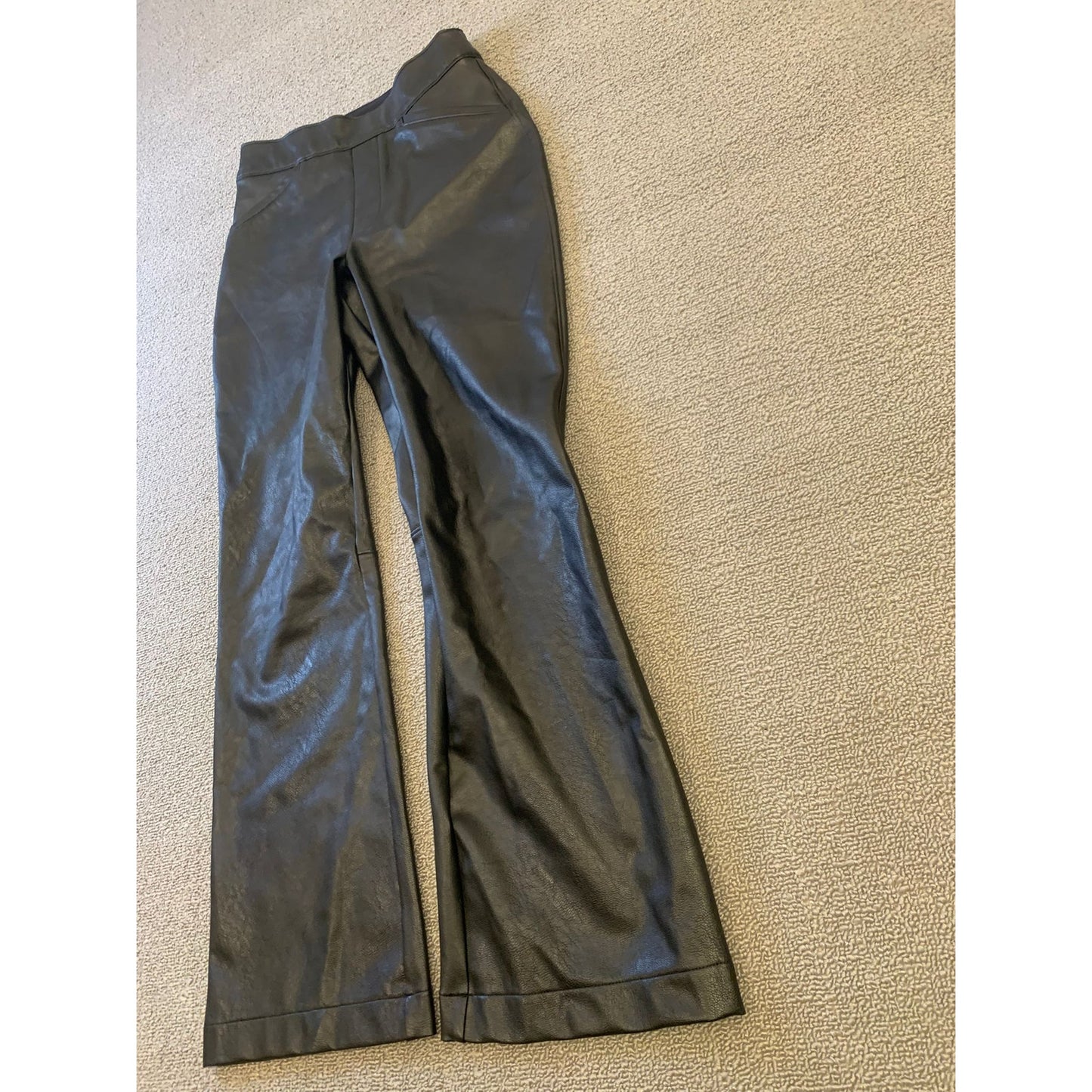 Spanx Women XS Black Faux Leather Flare Leggings