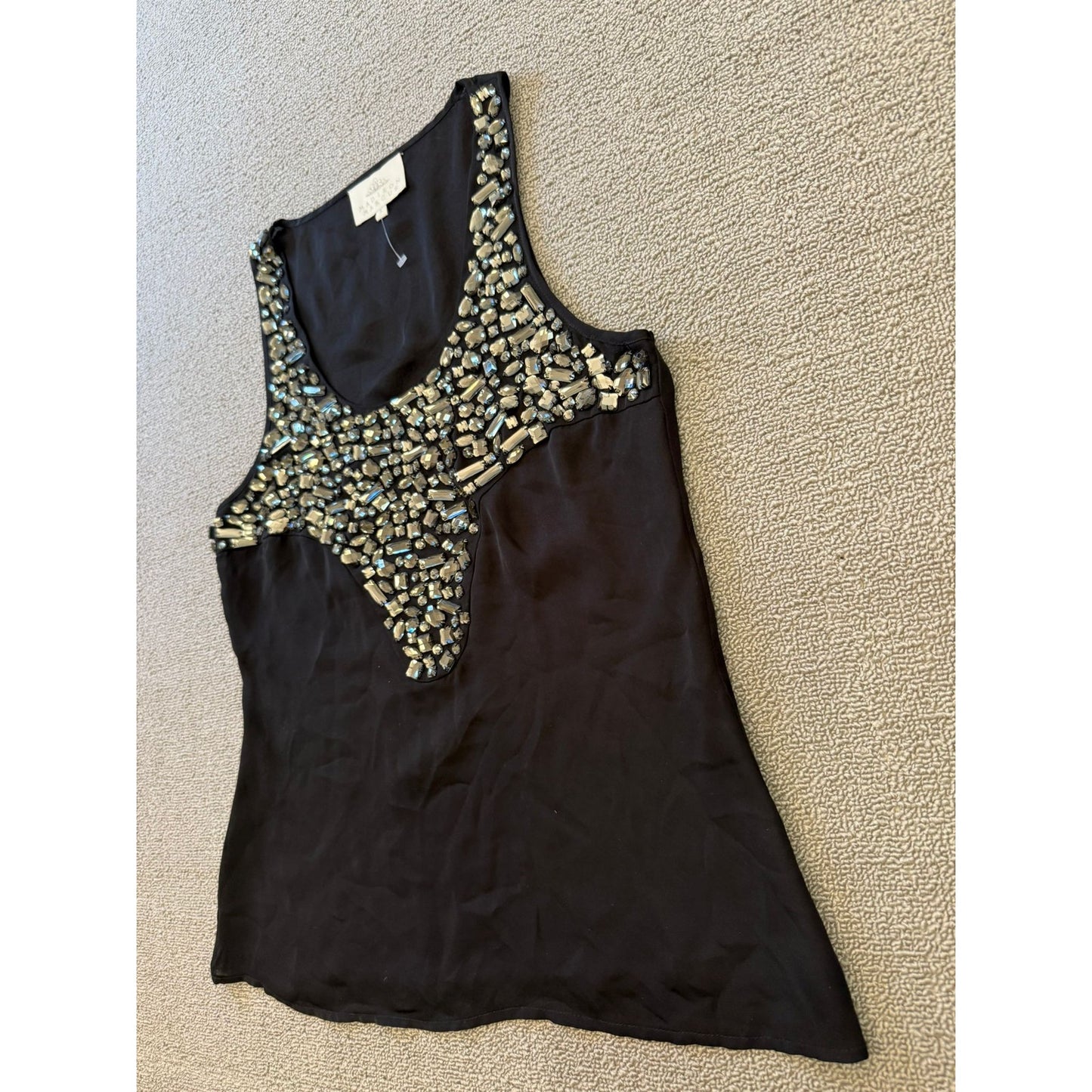 Madison Marcus Size Small Women's Black Embellished V-Neck Tank Top