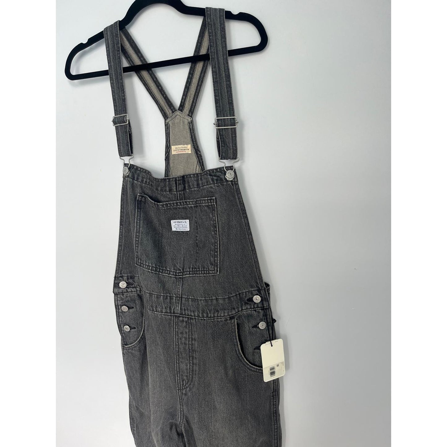 Levis Premium Overalls Men Large Black Denim Adjustable Straps Workwear NWT