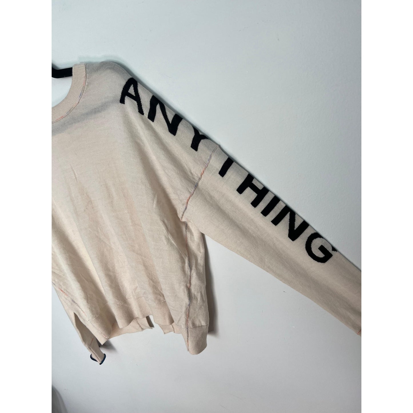 Zadig Voltaire Logo Sleeve Sweater Women XS Merino Wool Beige Pullover