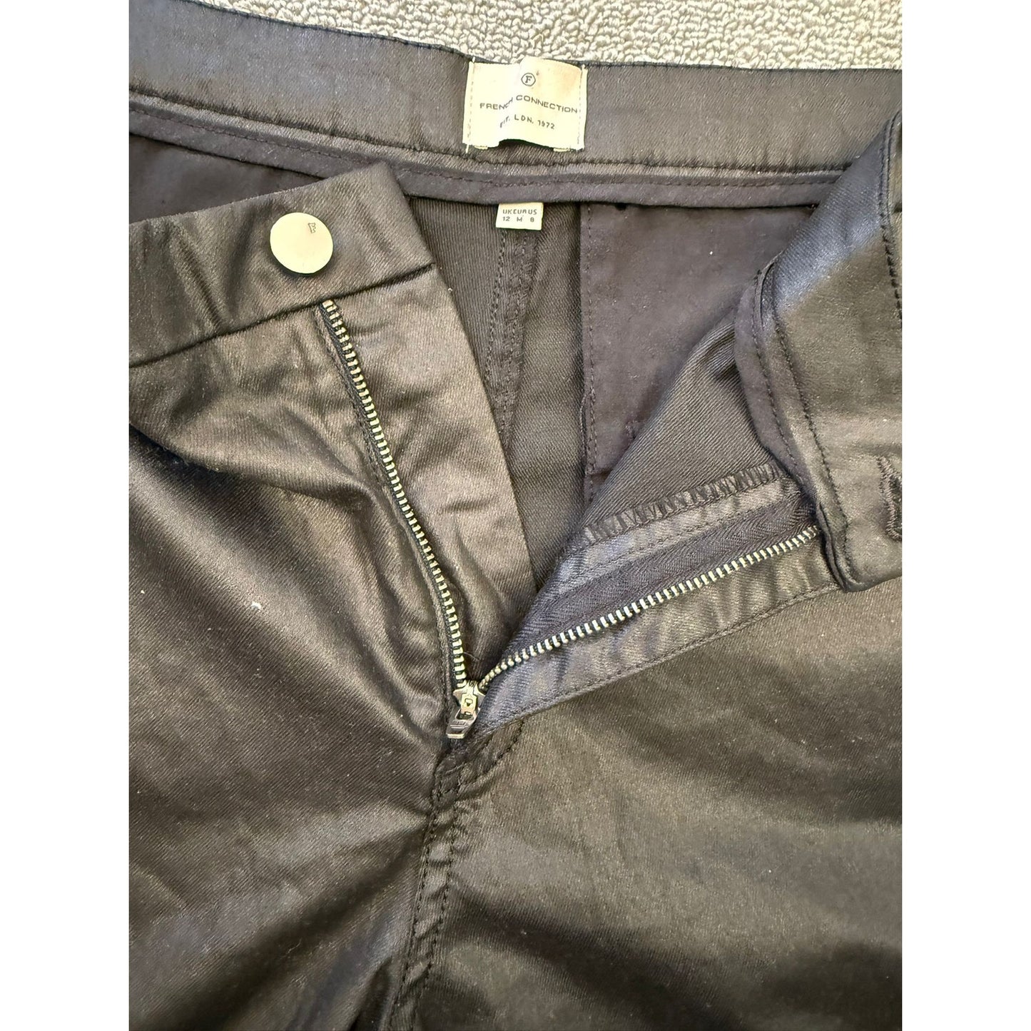 French Connection Women's Size 8 Black Coated Lace Up Pants