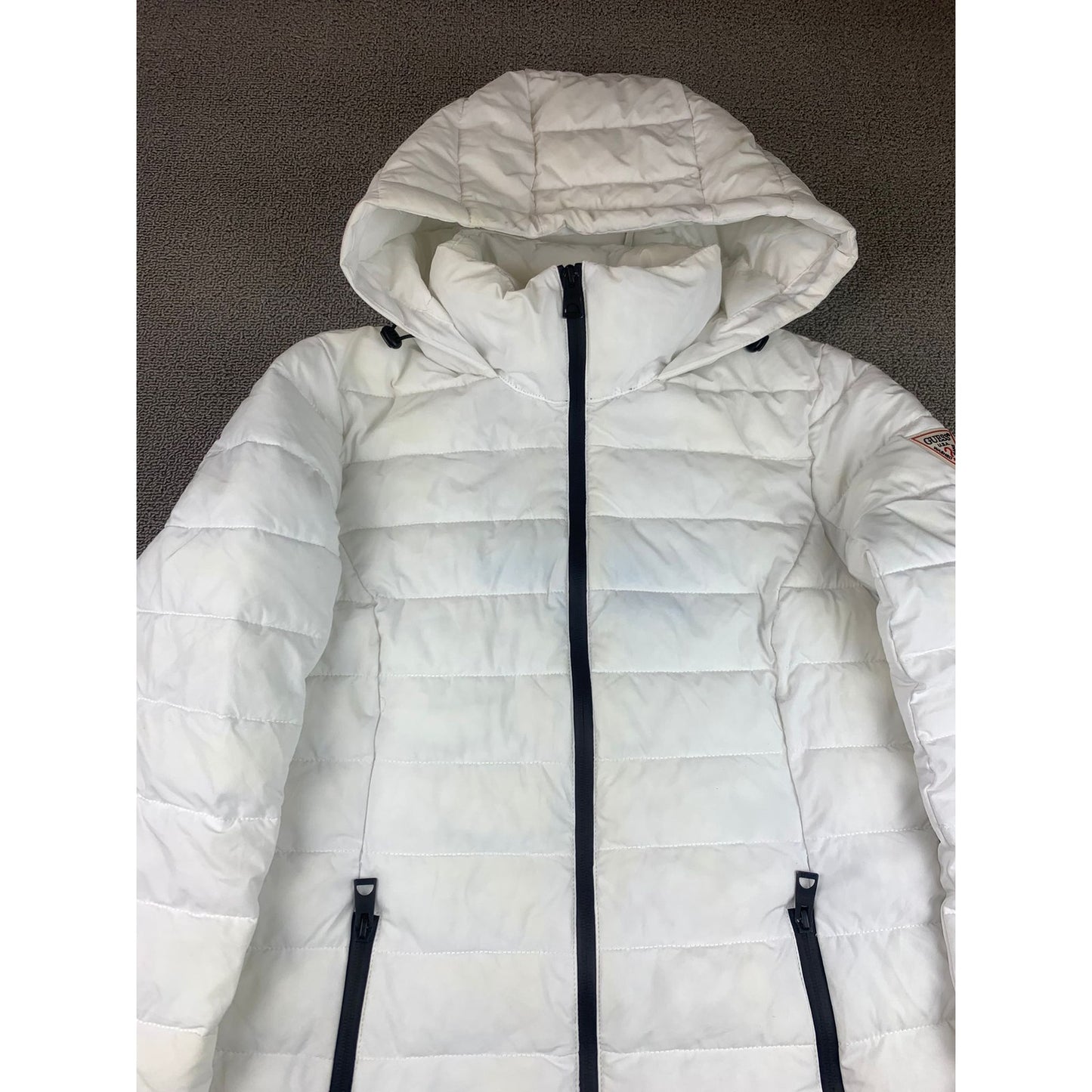 Guess Women's M White Puffer Jacket With Hood