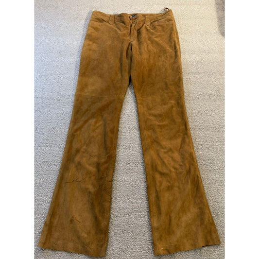 Ralph Lauren Women’s Suede Leather Pants 10 Brown Bootcut Flare Y2K Vintage.