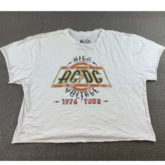 Original Retro Brand T Shirt Women M White AC DC 1976 Tour Print Short Sleeve