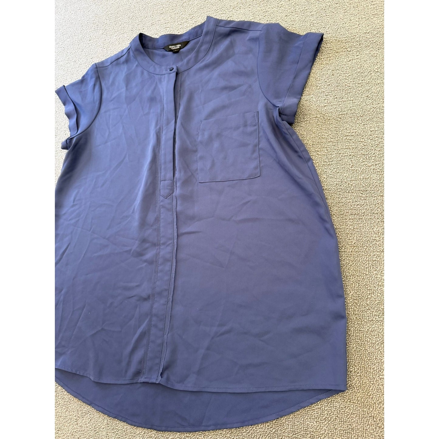 Simply Vera Verawang Women's Large Blue Short Sleeve Pocket Tunic Blouse