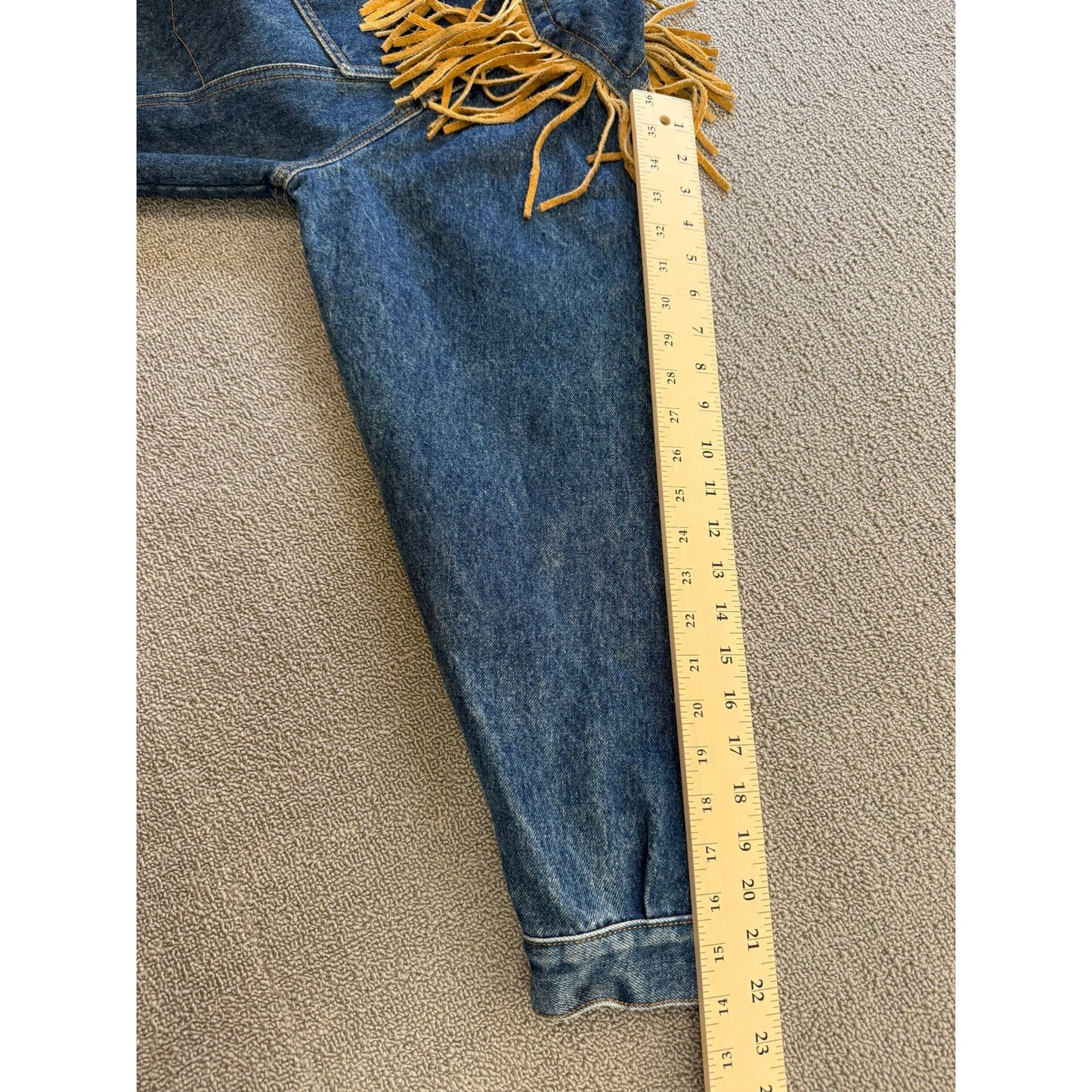 PARIS EXPRESS Fringe Denim Jacket Western Boho Style Outerwear Vintage