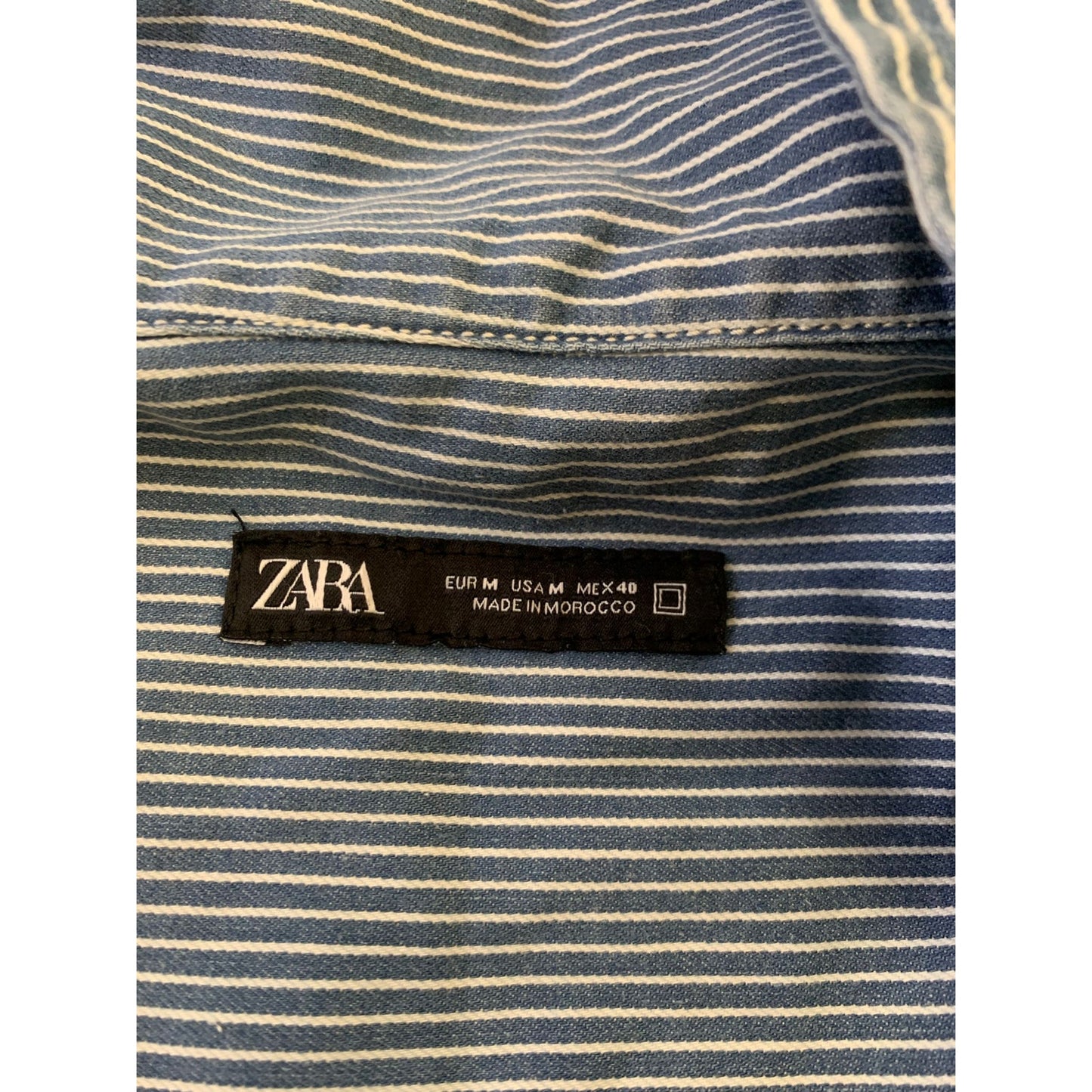 Zara Men's Medium Blue Striped Short Sleeve Button Up Work Shirt