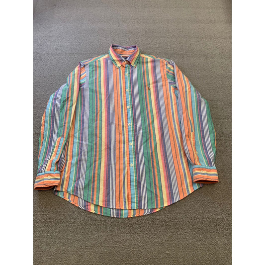 Vintage Polo Ralph Lauren Men's Medium Multi-color Striped Button-up Shirt