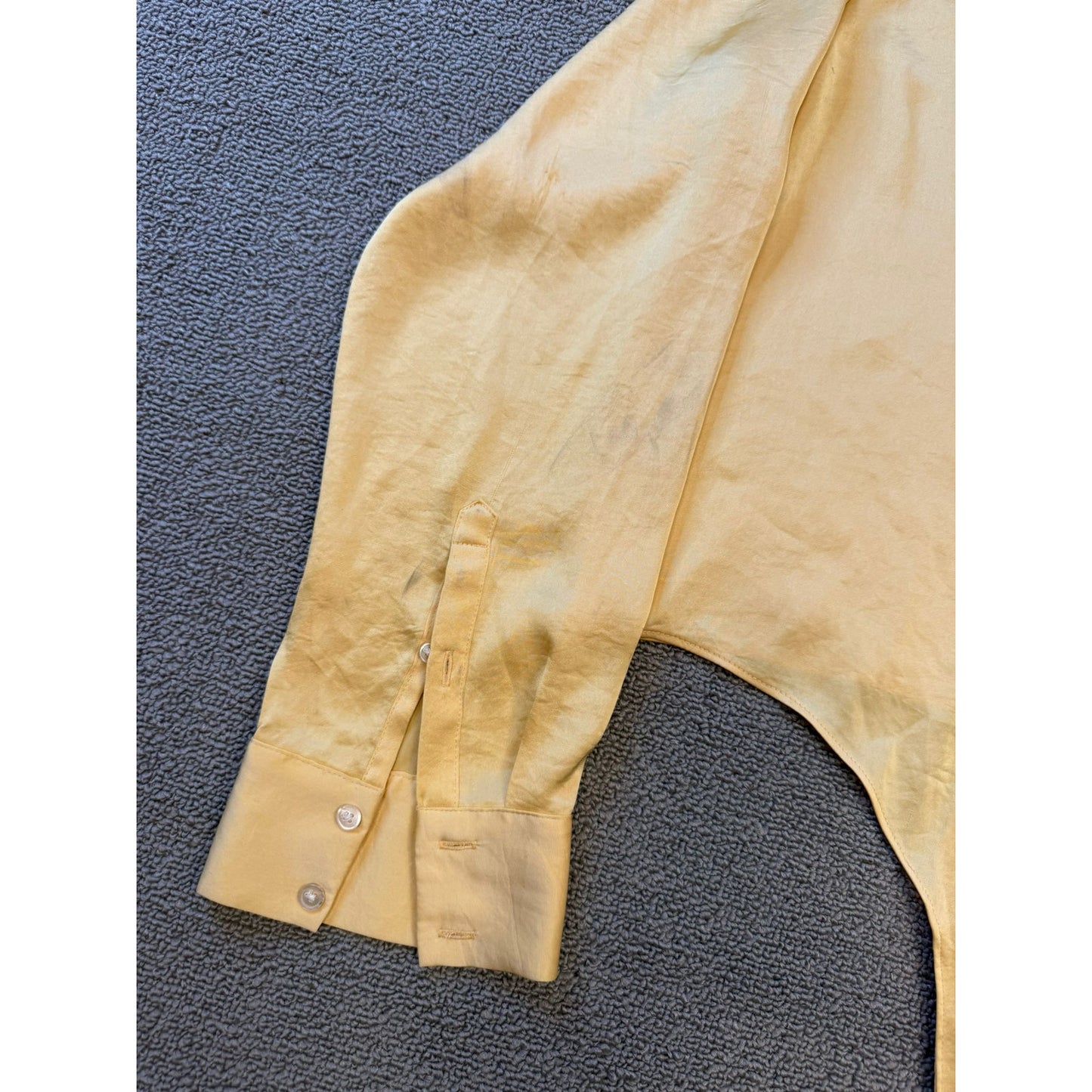 WILFRED Women's XL Yellow Tie-Front Satin Blouse with Long Sleeves and Button-Up Top