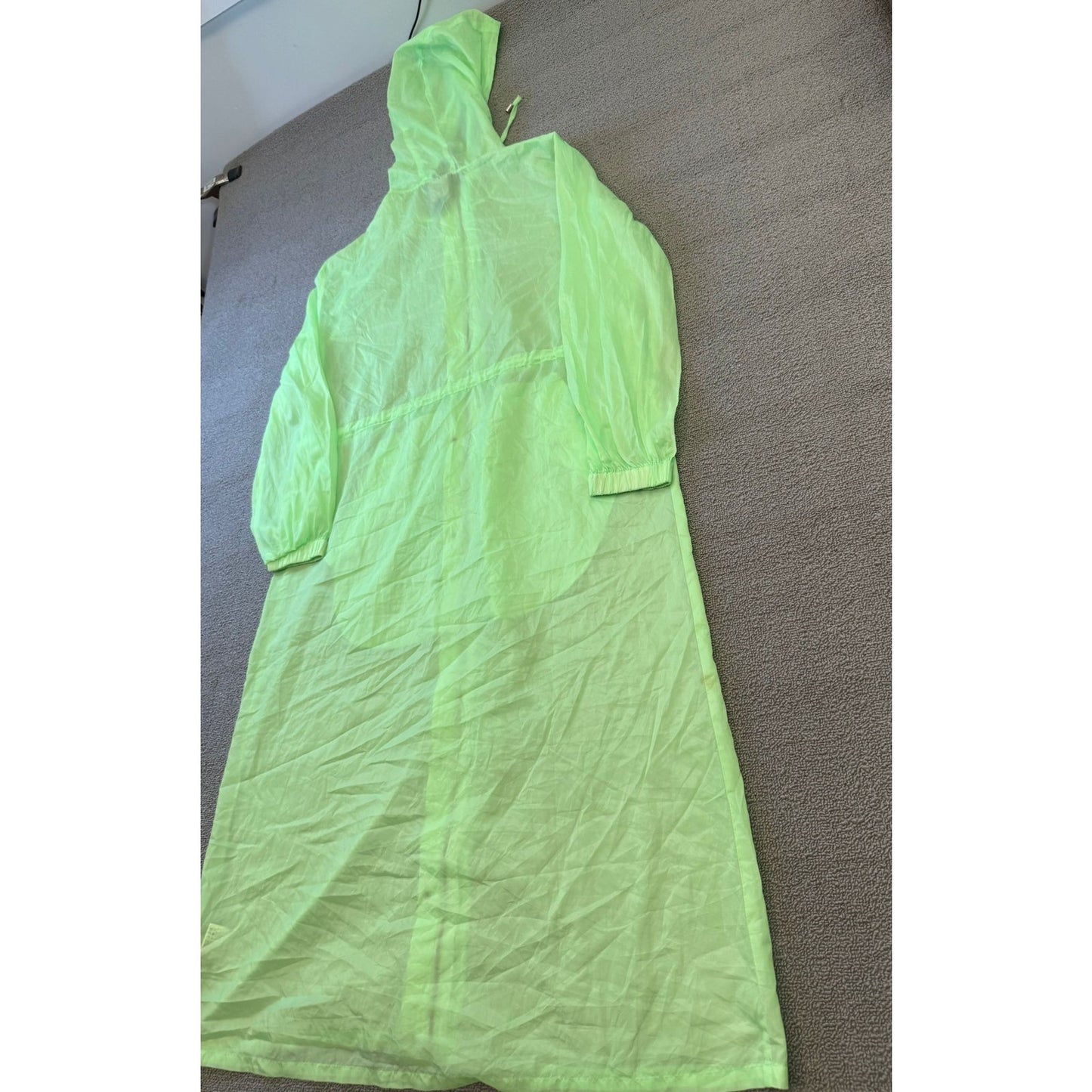 Forever 21 Women's Size S Neon Green Hooded Raincoat Trench Coat
