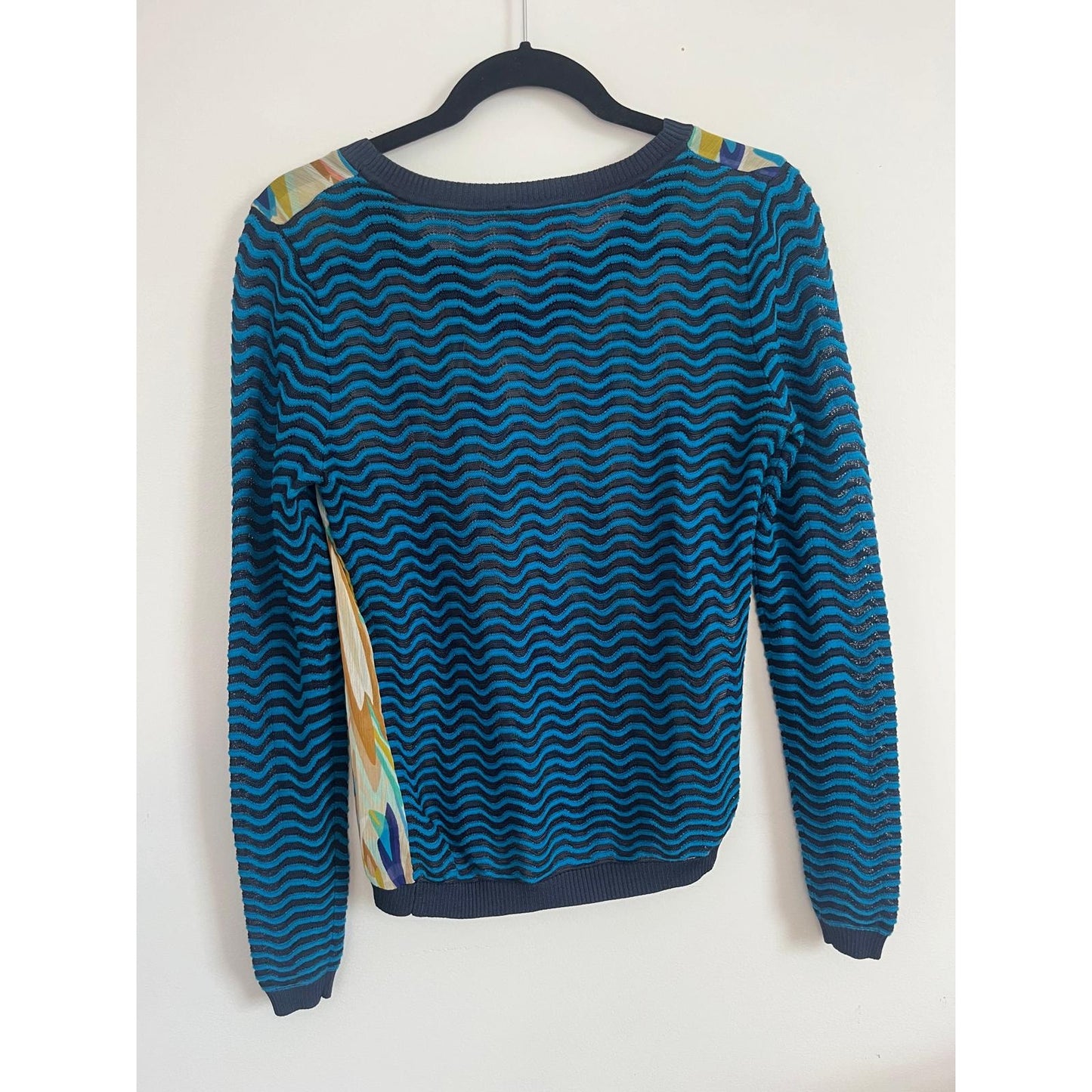 Missoni Sweater Women S Blue Multicolor Zigzag Print V Neck Lightweight