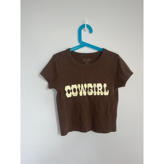 John Galt Cowgirl Graphic Tee Women Brown 2 Y2K Western Crop T Shirt