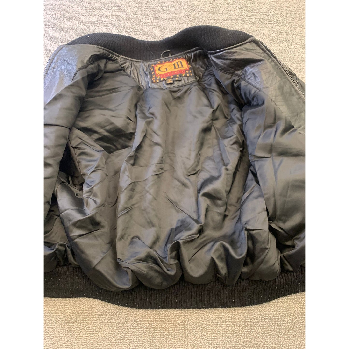 Vintage Y2K G-III LEATHER Women Small Black Sequin Leather Bomber Jacket