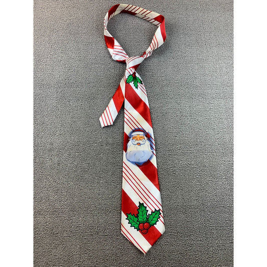 Unbranded Men Red White Christmas Holiday Striped Candy Cane Casual Tie