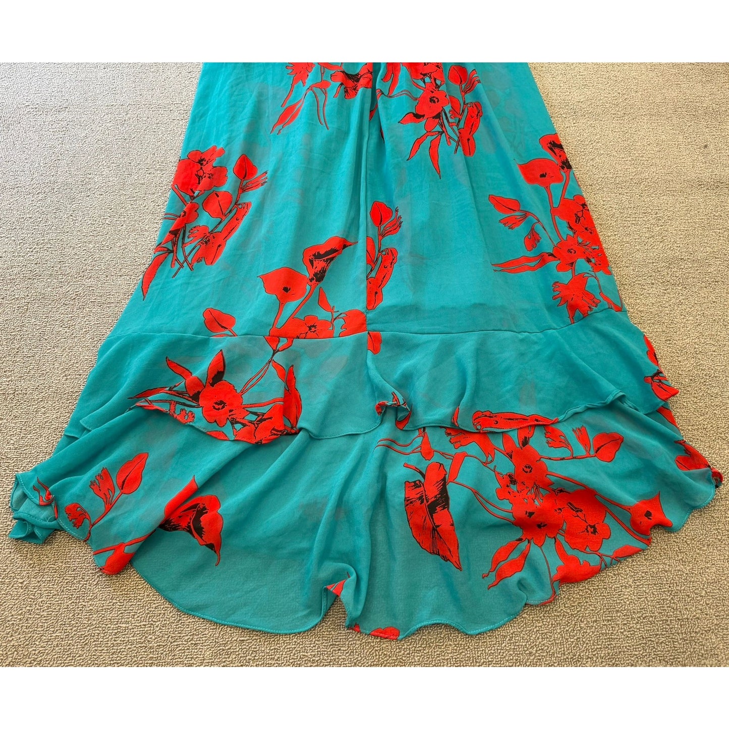 LUXXEL Turquoise Red Flower Set Size Small Flowey Skirt And Shirt