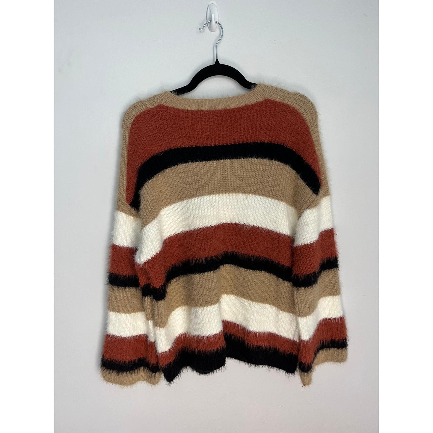 Fashion On Earth Striped Fuzzy Sweater Women S Multicolor Soft Knit Pullover
