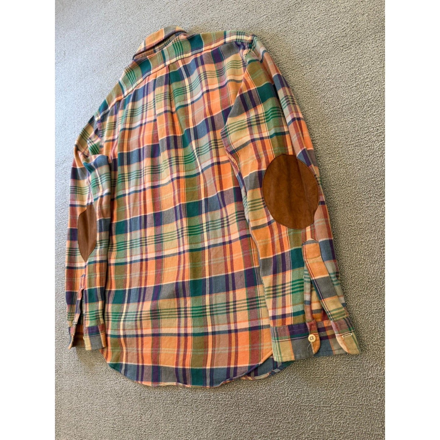 Polo by Ralph Lauren Male XL Orange Blue Green Plaid Collared Long Sleeve Shirt