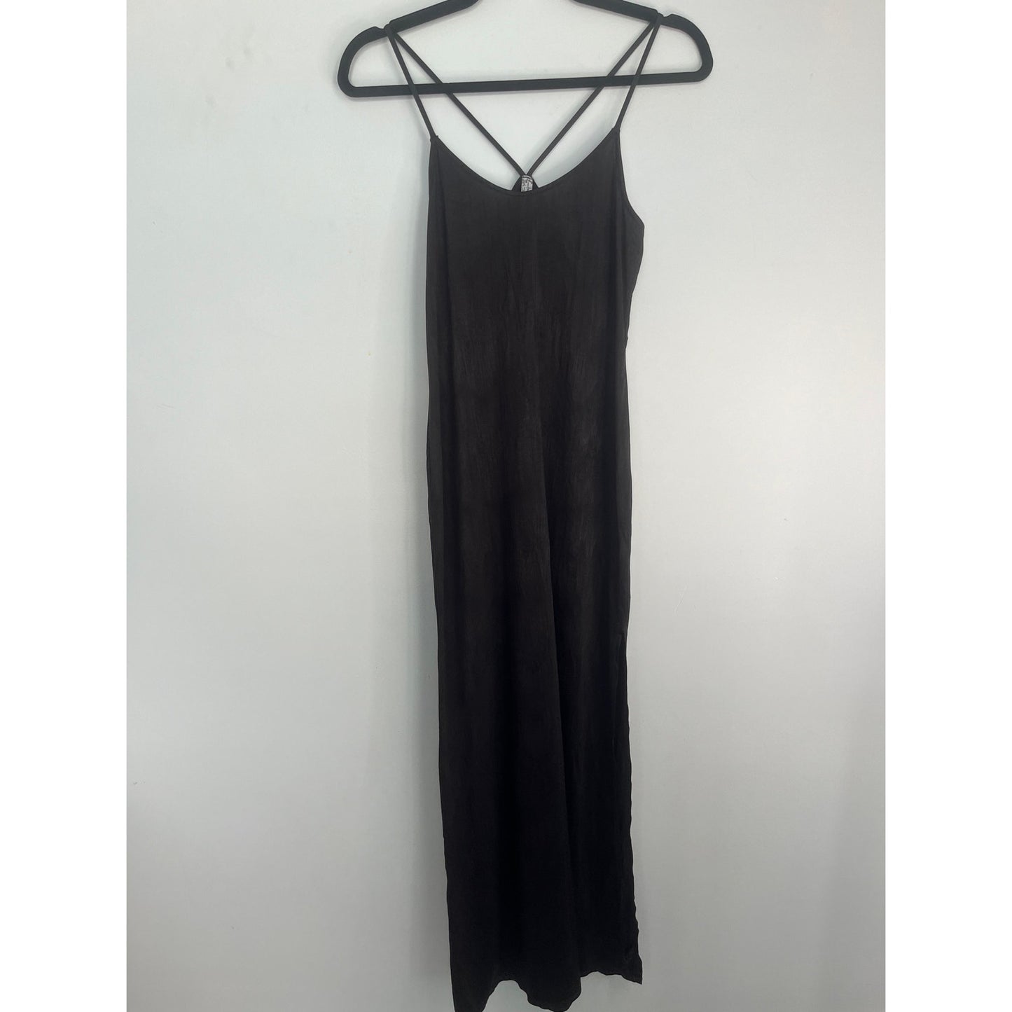 Free people Slip Dress Women XS Black Satin Crinkle Strappy Maxi