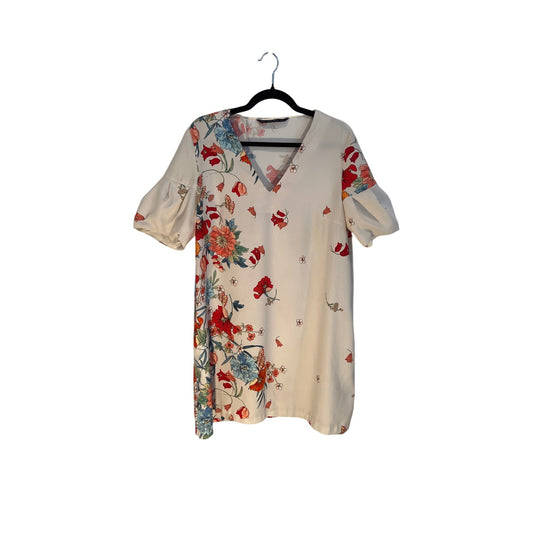 ZARA Floral Dress White XL short sleeve