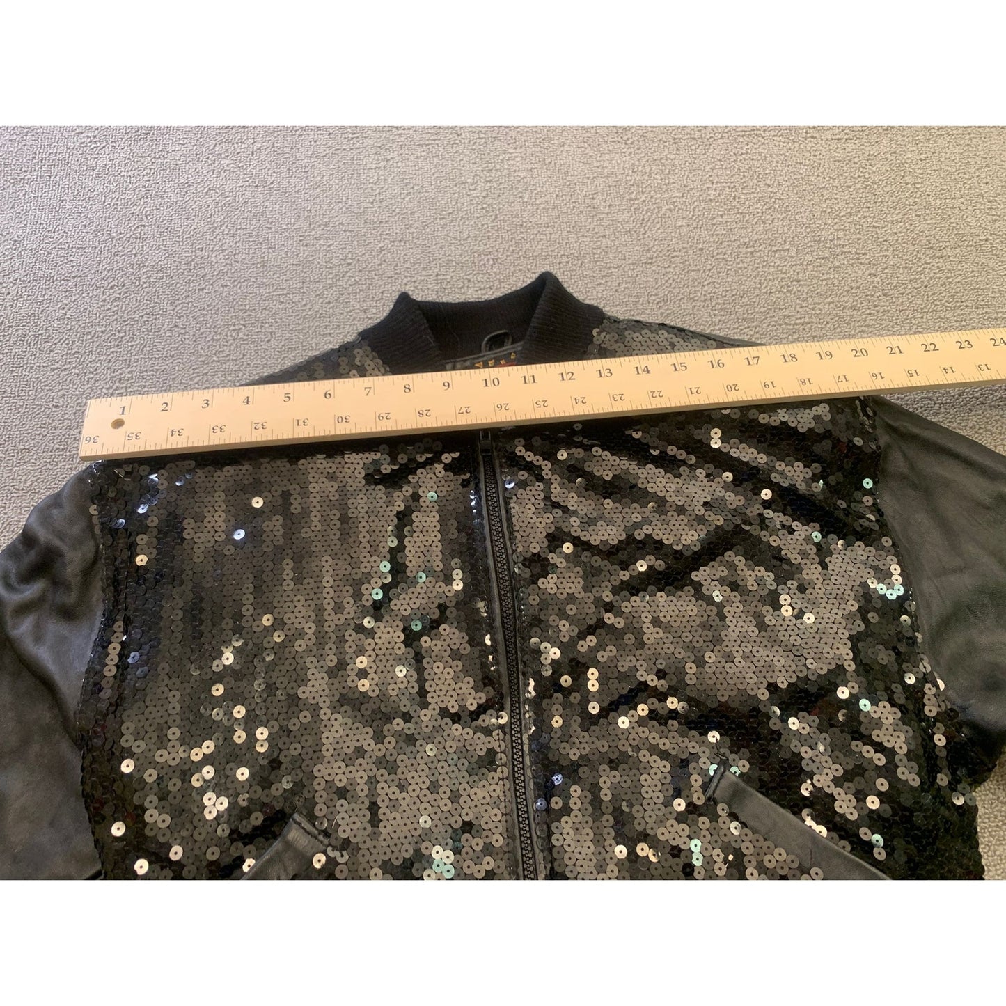 Vintage Y2K G-III LEATHER Women Small Black Sequin Leather Bomber Jacket