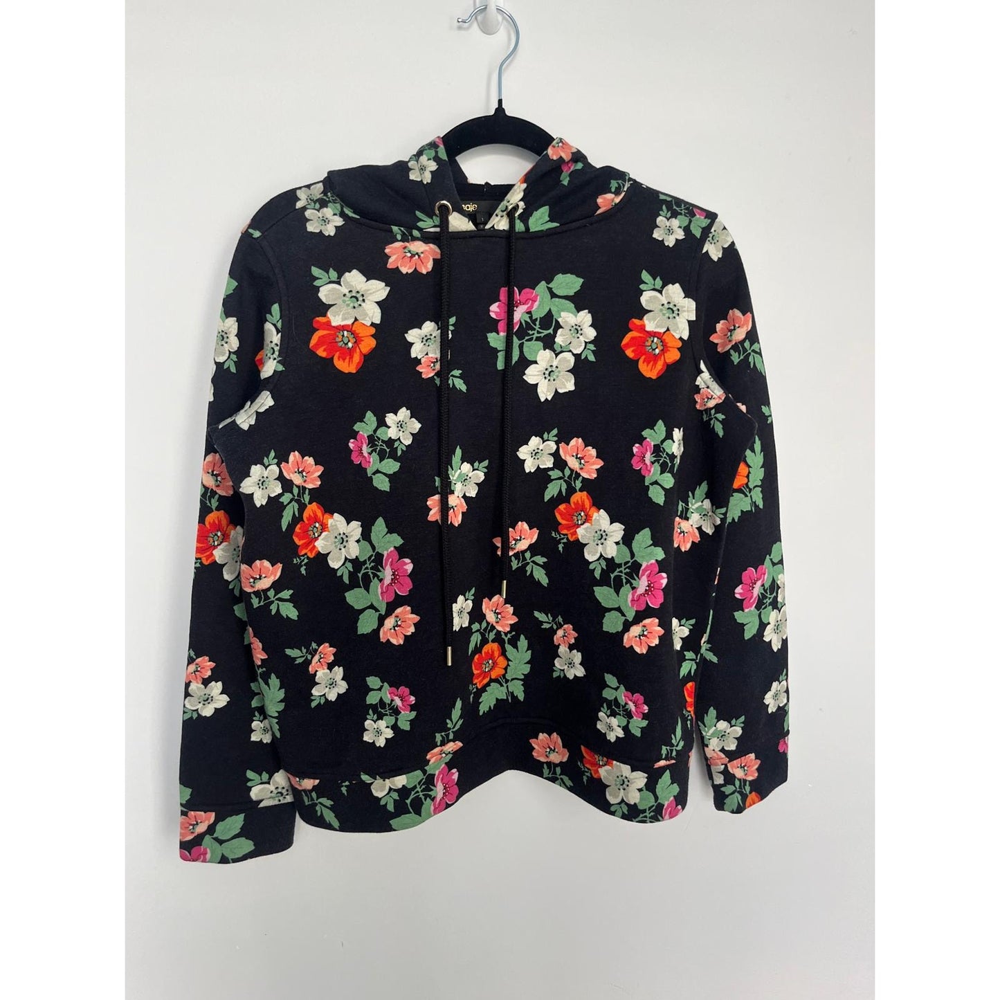 Maje Floral Hoodie Women 1 Black Pink Green Pullover Sweatshirt