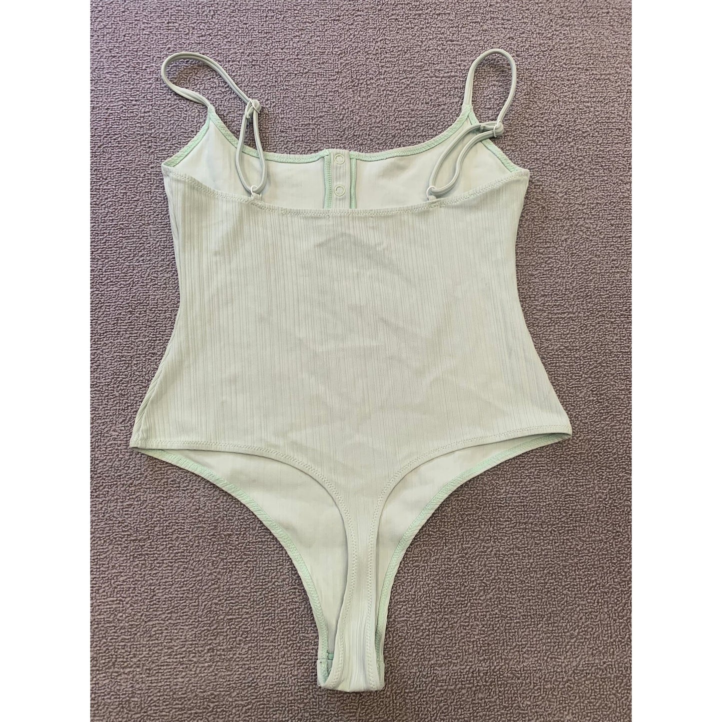Onia Women Small Ribbed Green Bodysuit Light Weight Minimalist