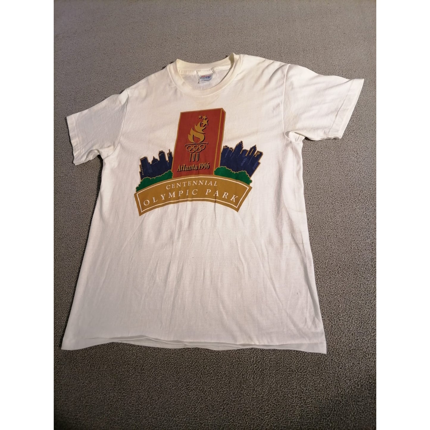 Hanes BEEFY-T Single Stich M Male Shirt White 1996 Atlanta Olympic Park