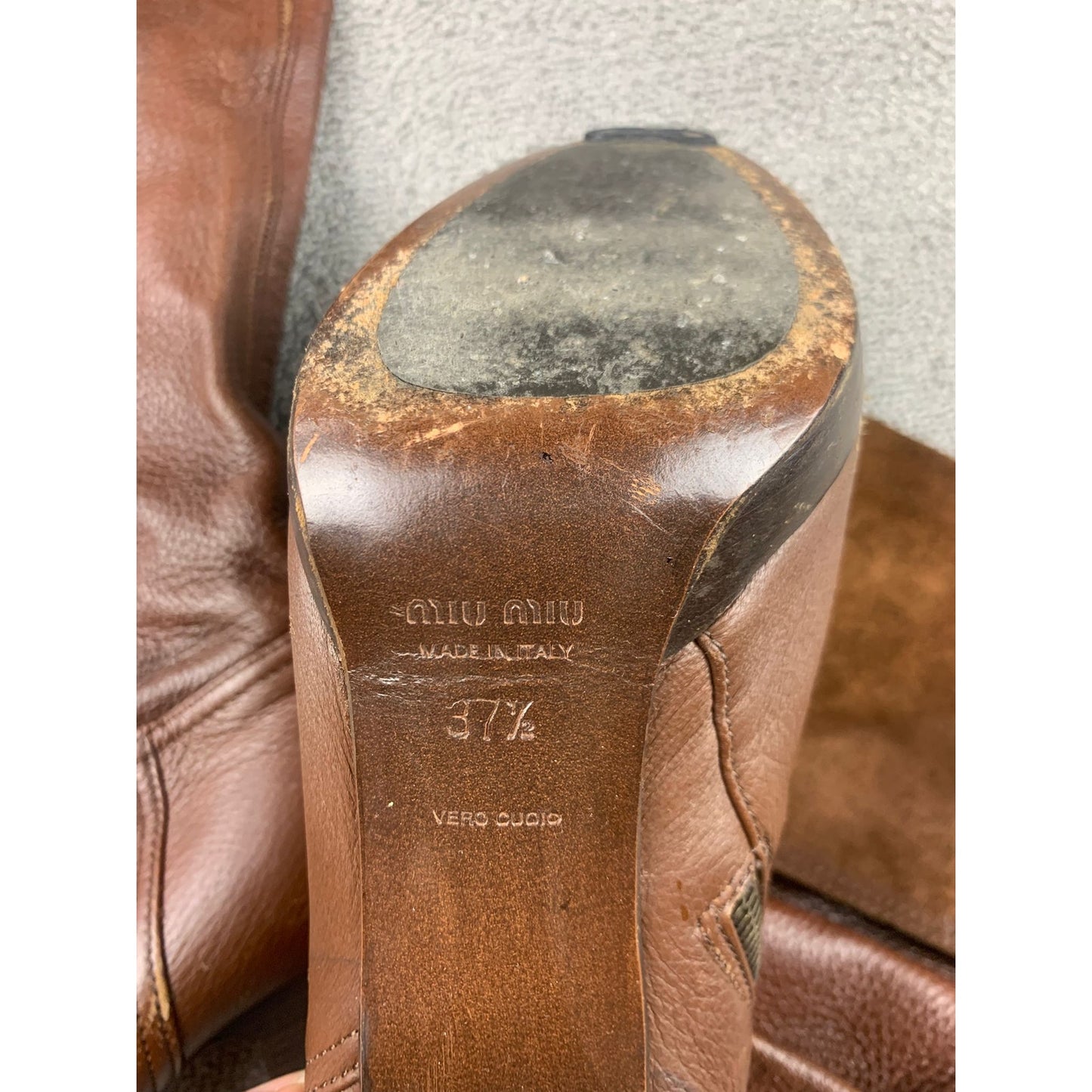 Miu Miu Women's 37.5 Brown Leather Knee High Boots