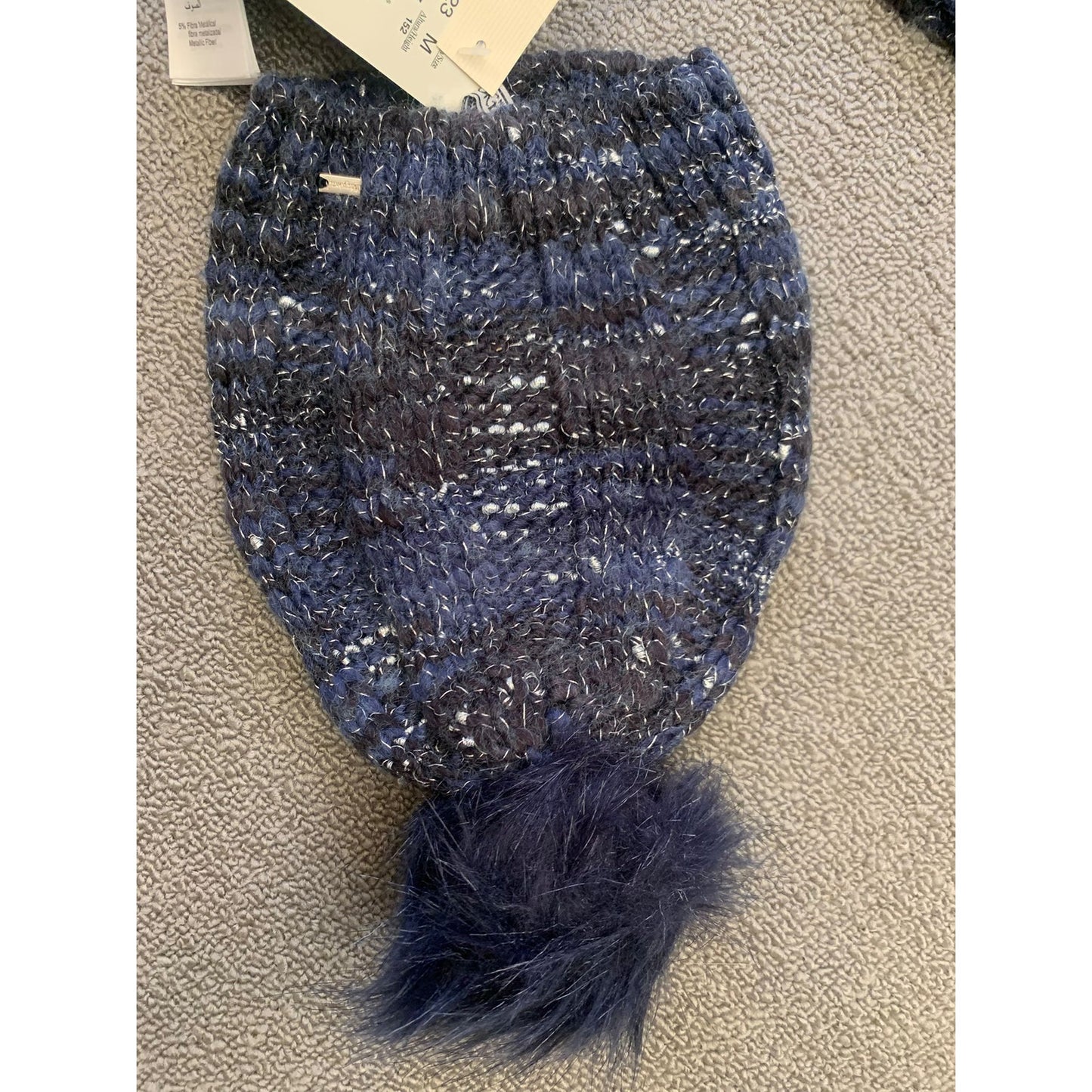 Mayoral Women Size M Navy Blue Metallic 3 in 1 Set Hat Scarf Gloves NWT