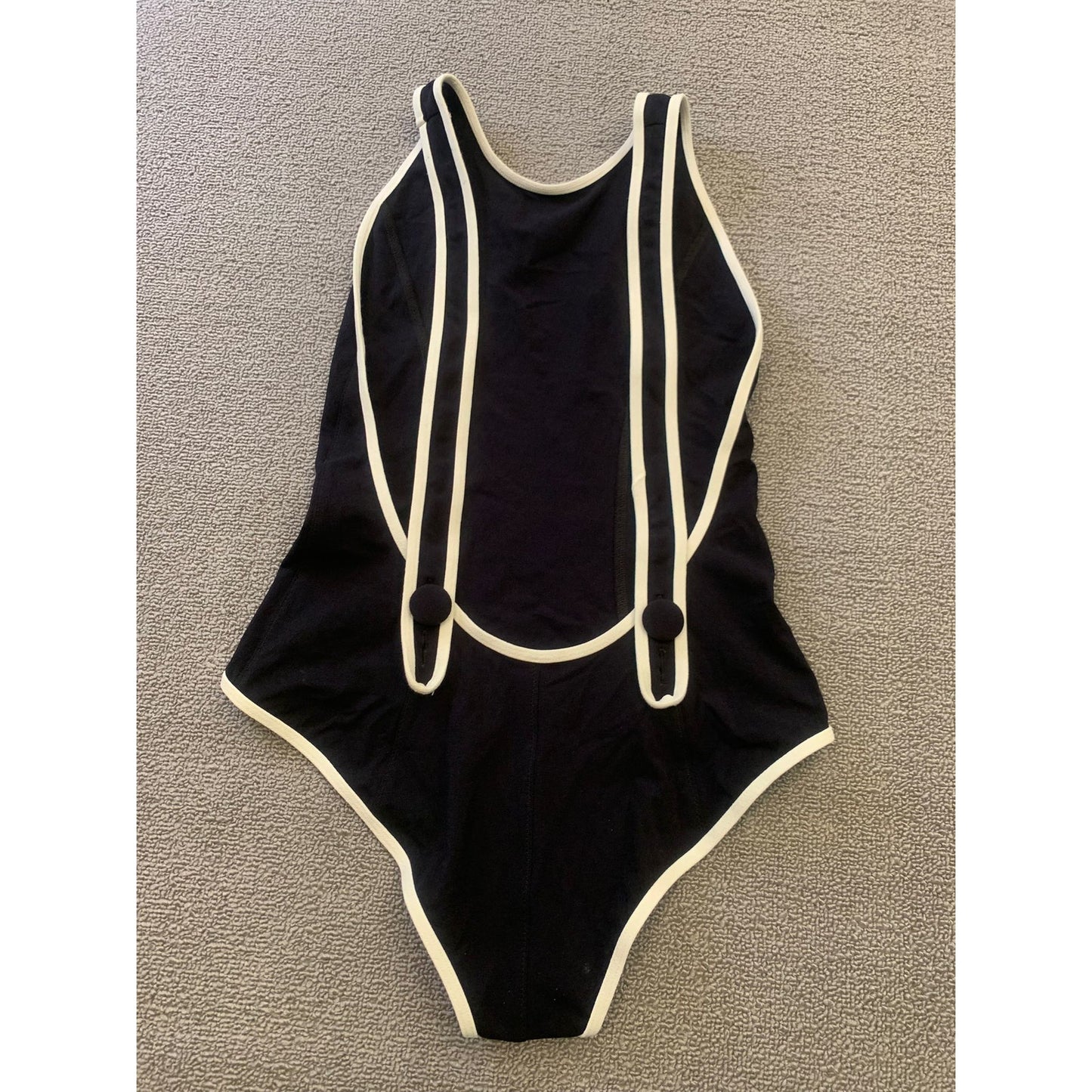 LISA MARIE FERNANDEZ W SIZE 3 THE CRISS-CROSS MAILLOT in BLACK & CREAM CREPE