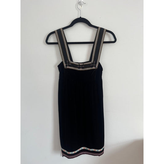 Free People Velvet Dress Women XS Black Boho Embroidered Trim NWT