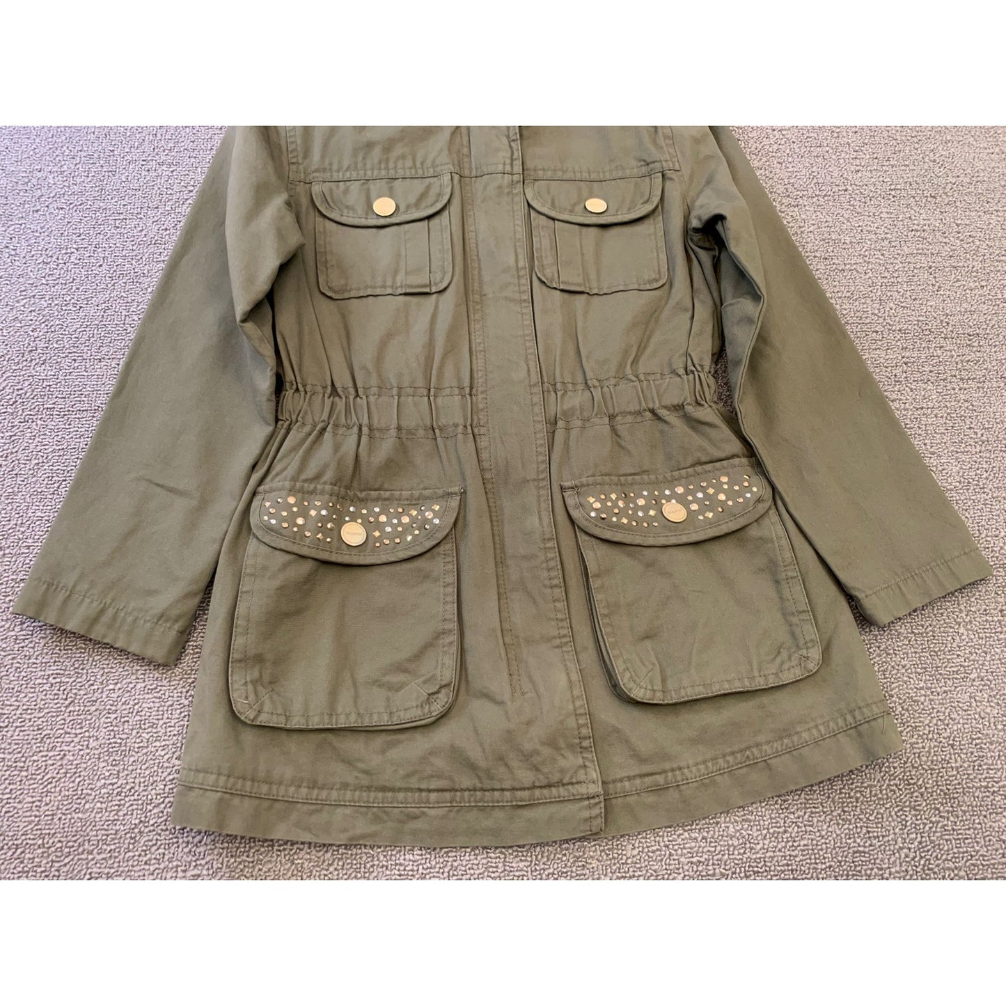 Mayoral Girl's Size 8 Olive Green Hooded Jacket With Studs