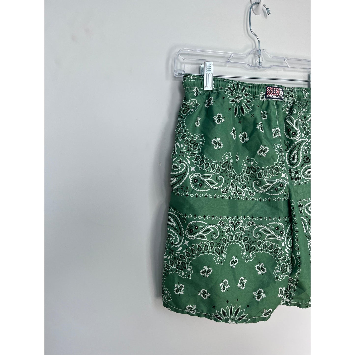 MC2 Saint Barth Swim Trunks Boys 16Y Green Paisley Print Recycled Drawstring