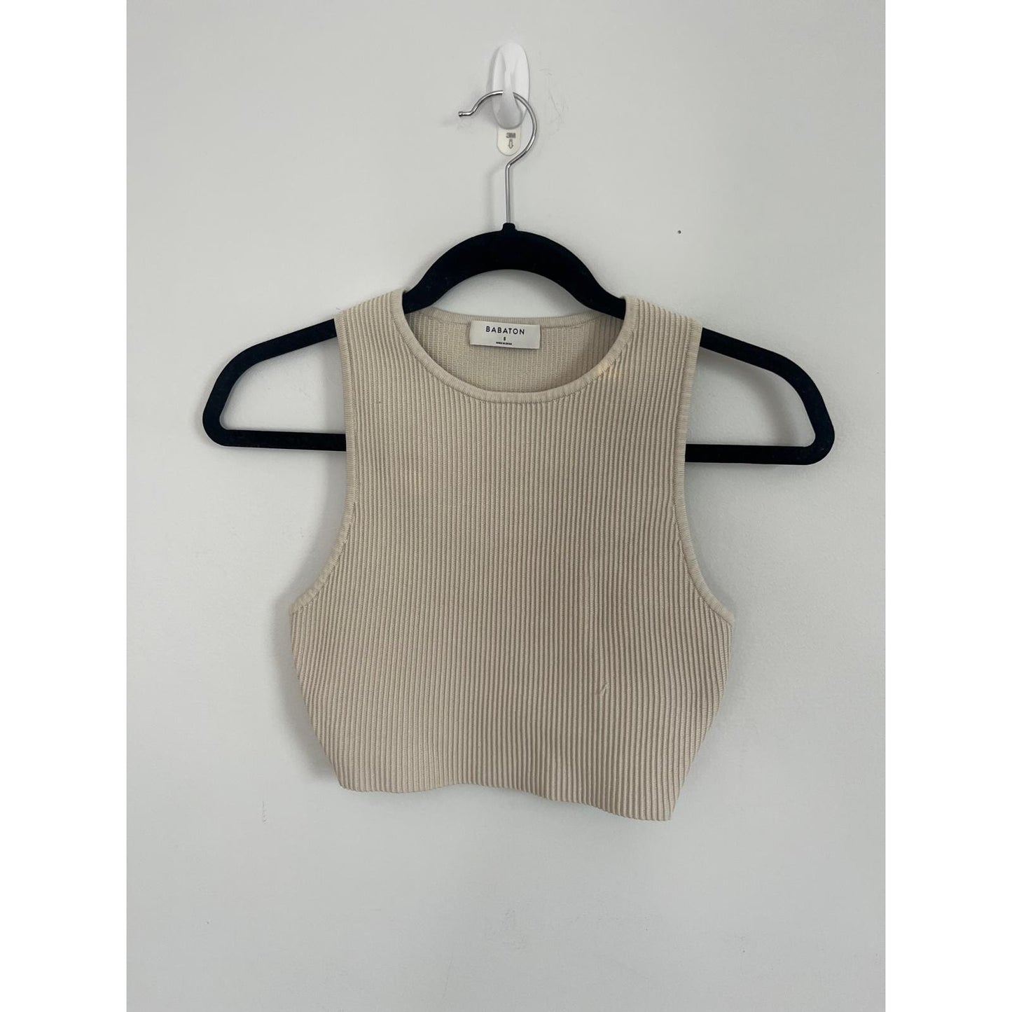 Babaton Ribbed Tank Top Women S Beige Cropped Knit Stretch Sleeveless