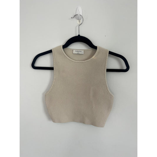 Babaton Ribbed Tank Top Women S Beige Cropped Knit Stretch Sleeveless
