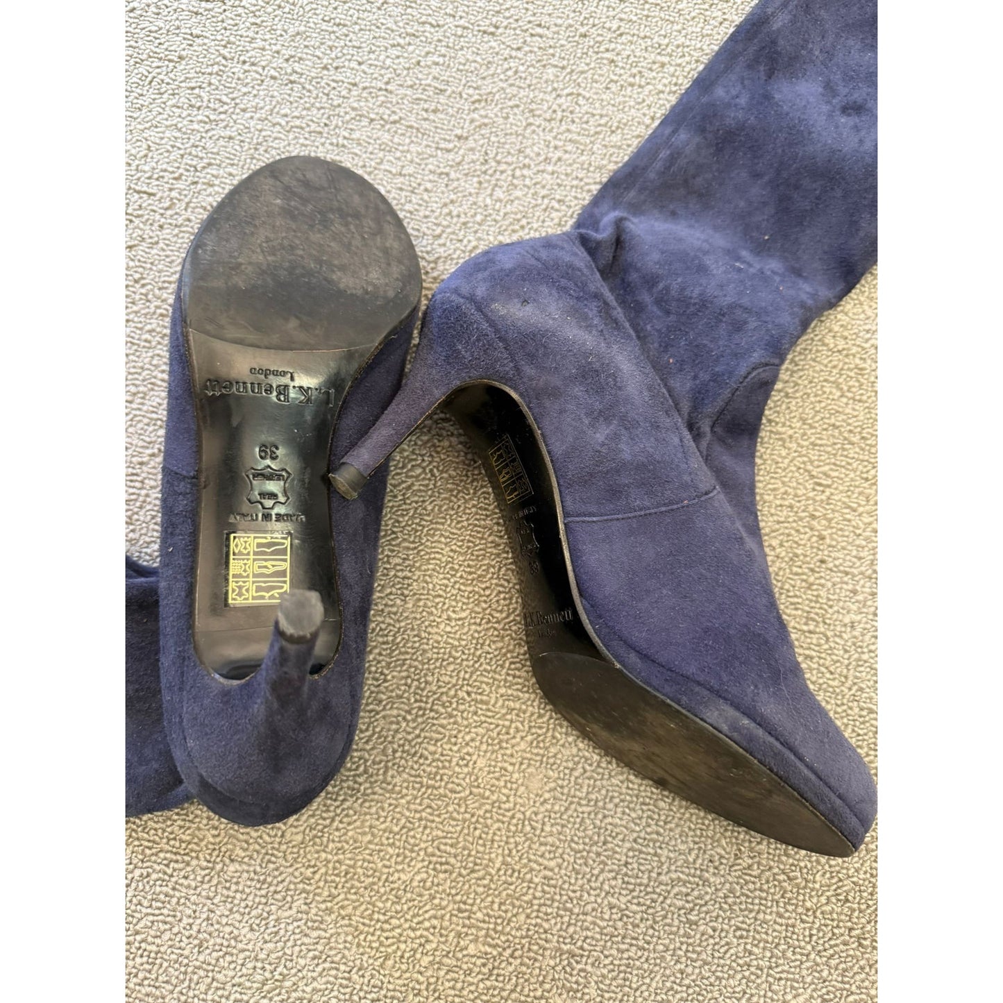 L.K. Bennett London Women's Size 39 Blue Suede Leather Boots Stiletto Heels