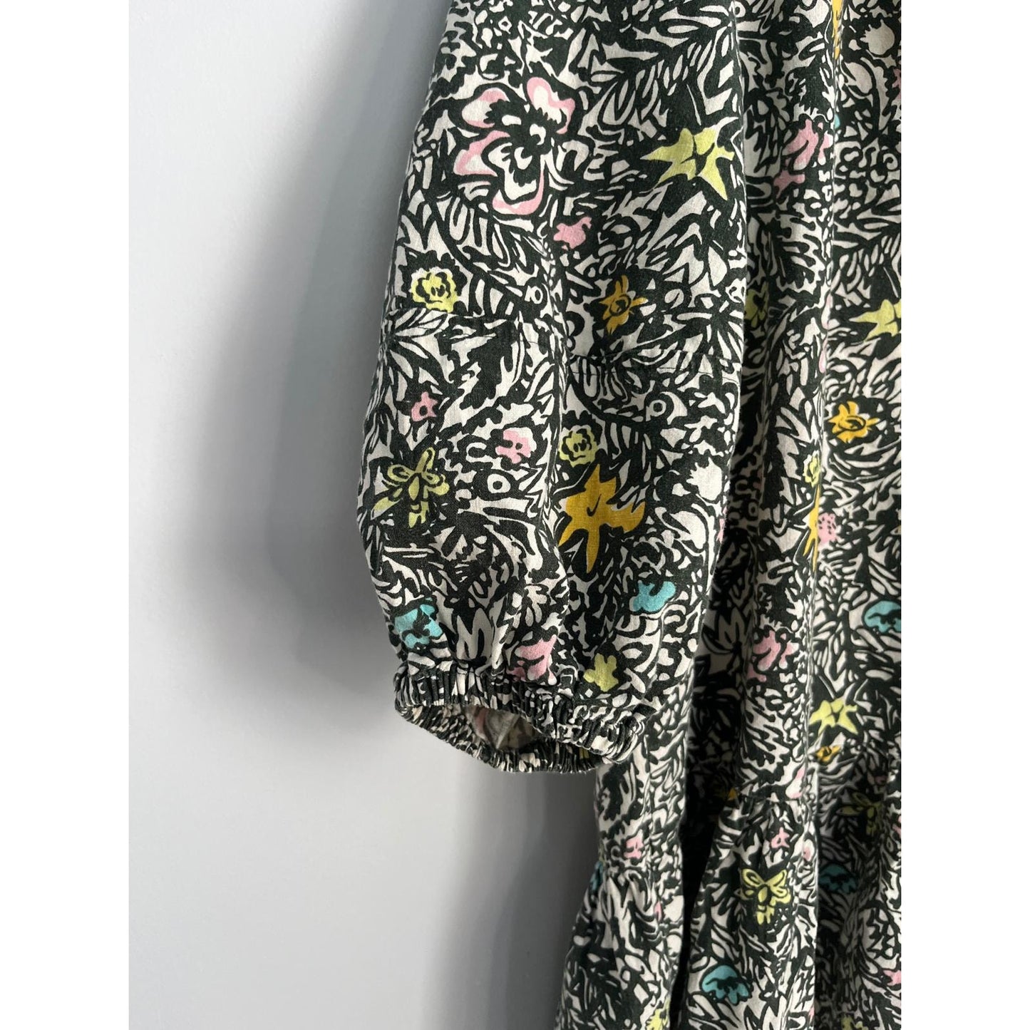Levis Floral Peasant Dress Women M Black Multicolor Puff Sleeve Boho