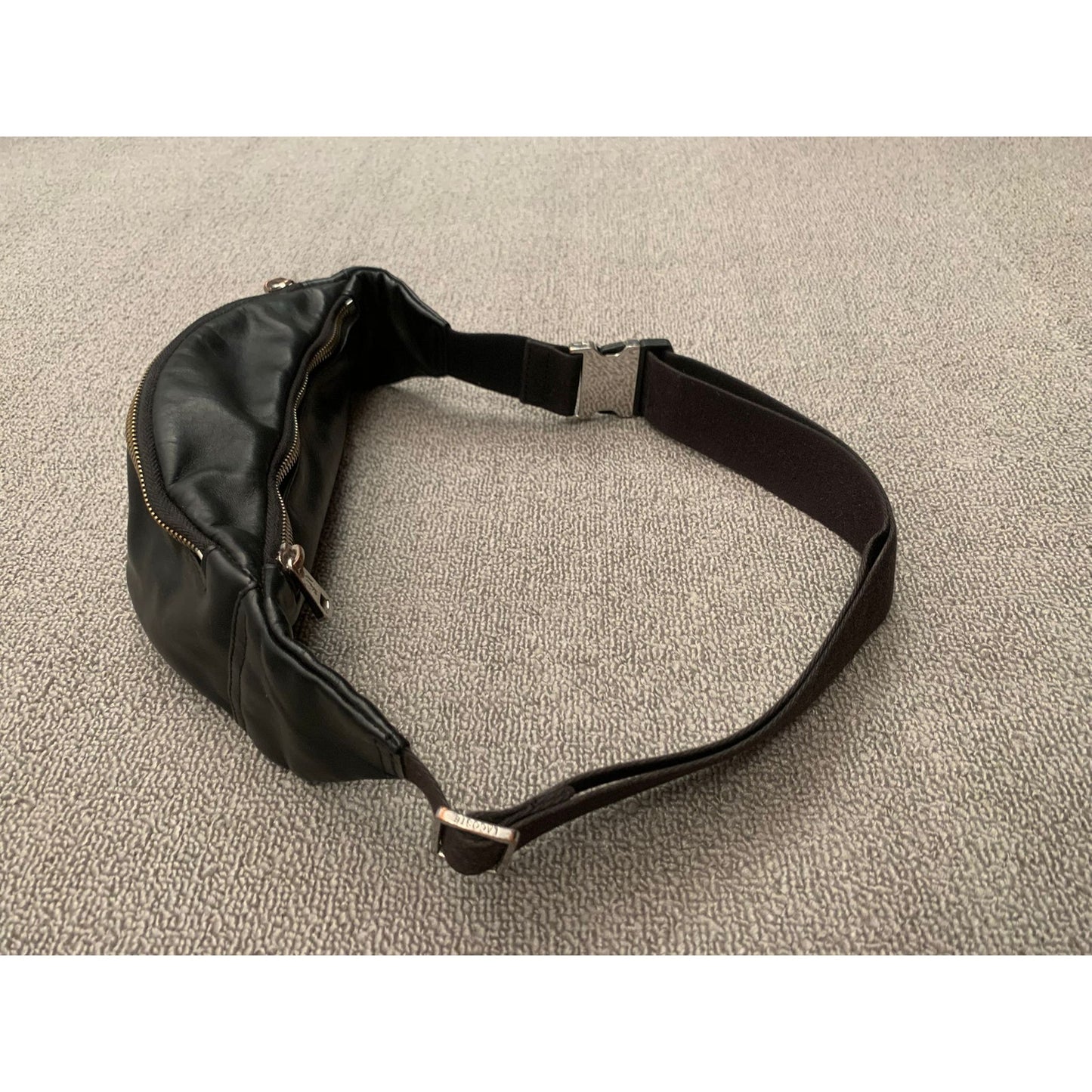 Lacoste One Size Black Leather Belt Bag Fanny Pack