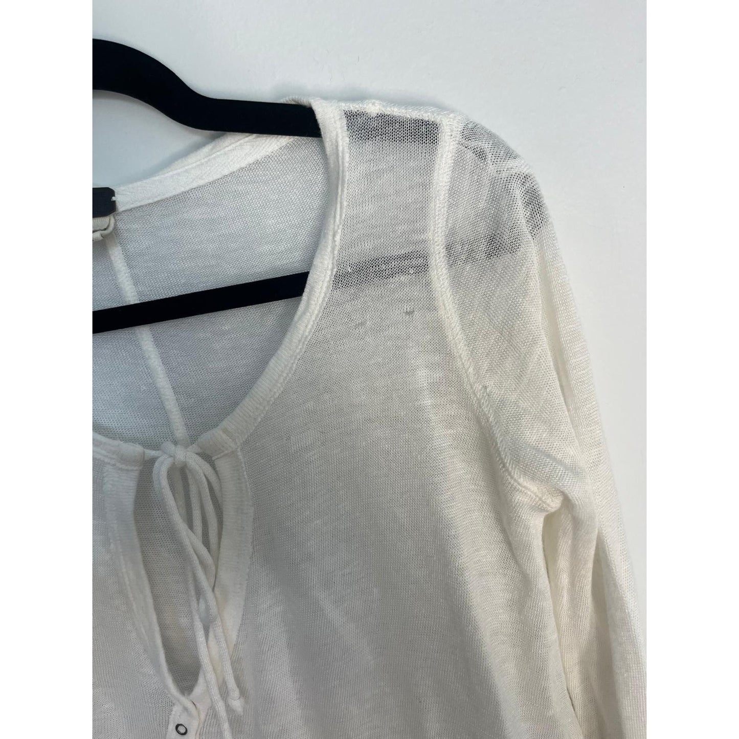 We The Free Long Sleeve Tie Front Top Women XS Sheer Layering Boho White