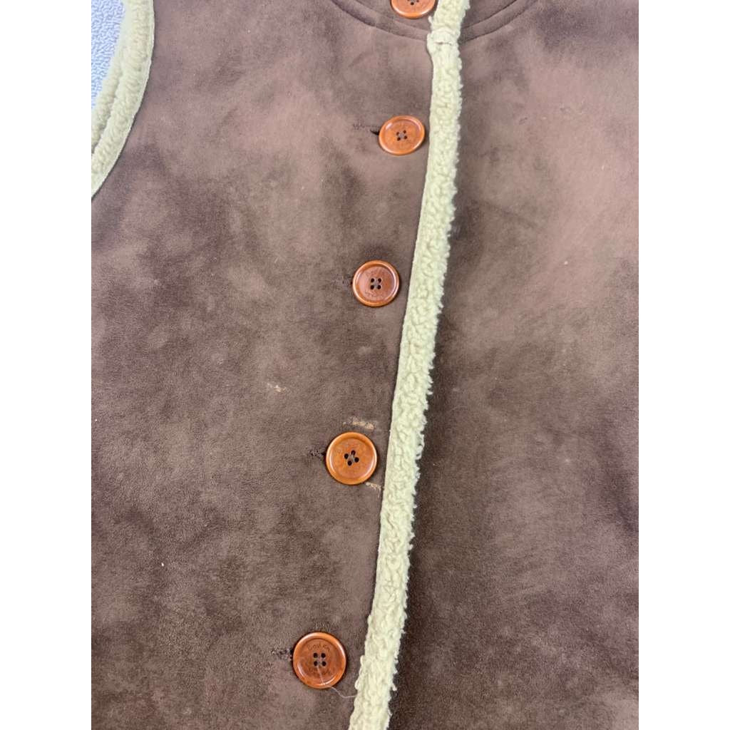 Boden Vest Women Large Faux Suede Shearling Lined Button Closure Brown
