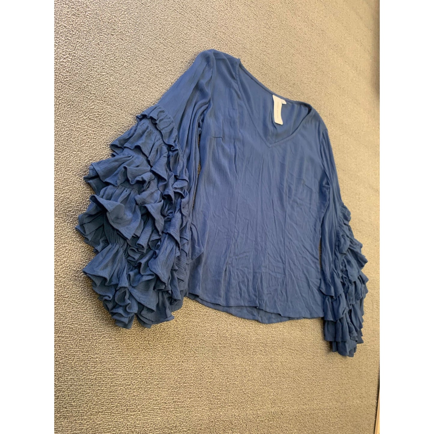 Guest Editor Women's XS  Blouse Top Blue Tiered Frill Sleeve Rayon Crepe