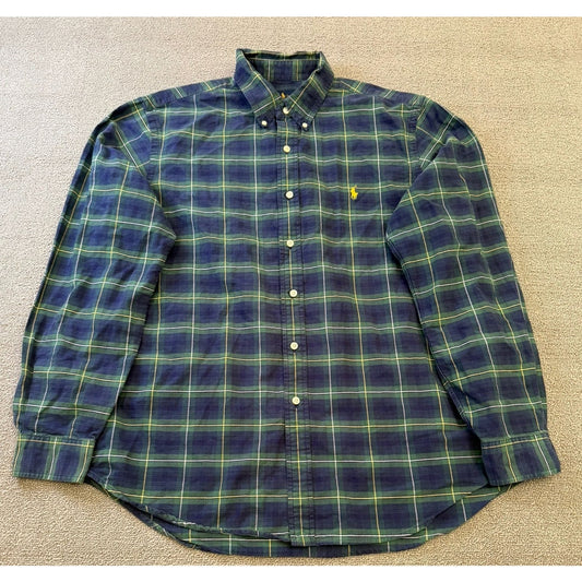 Ralph Lauren Men's XL Green Blue Plaid Long Sleeve Button Shirt