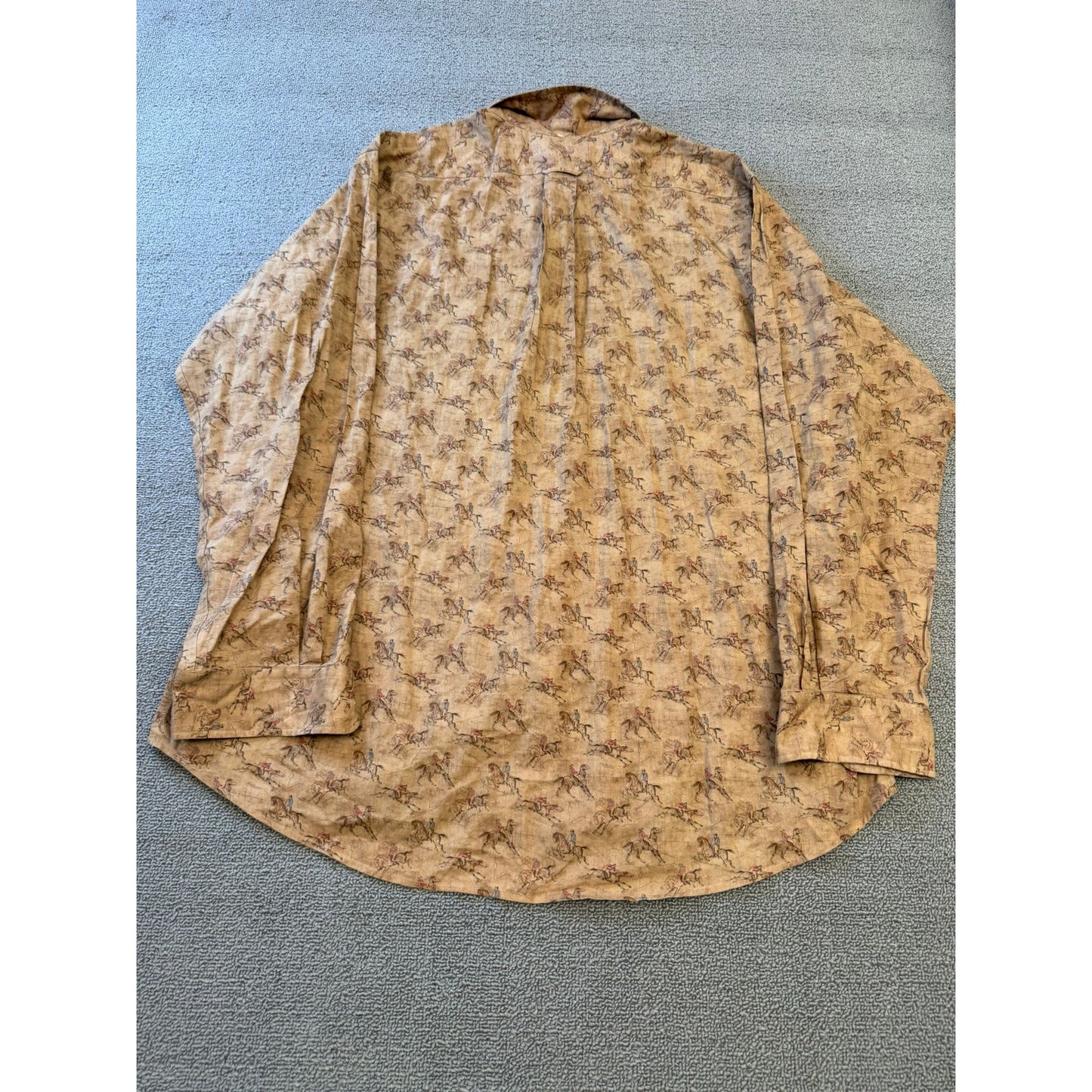 RALPH LAUREN Men's Button Down Shirt L Tan Brown Equestrian Horse Vintage Print