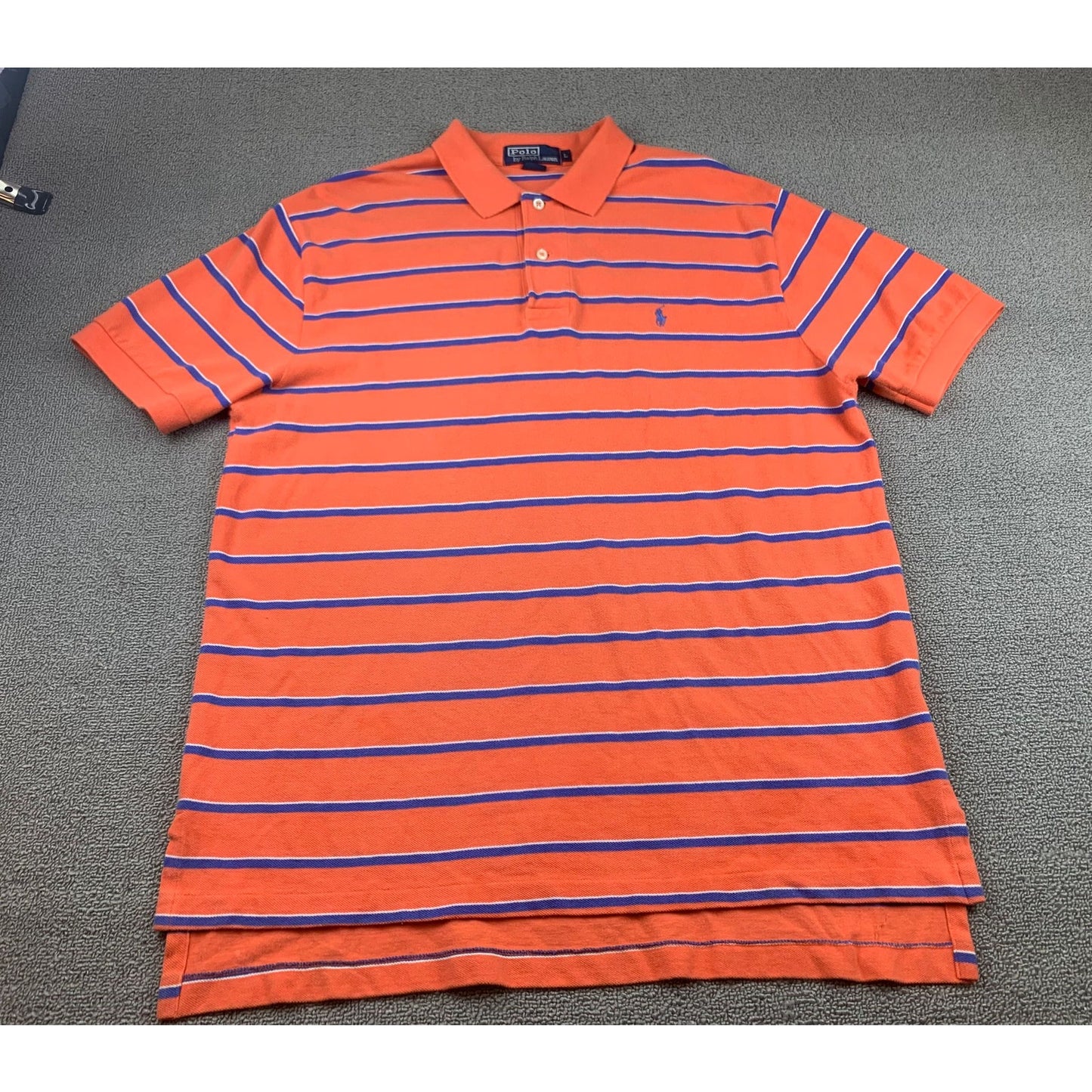 Polo By Ralph Lauren Men's L Orange Blue Striped Short Sleeve Polo Shirt