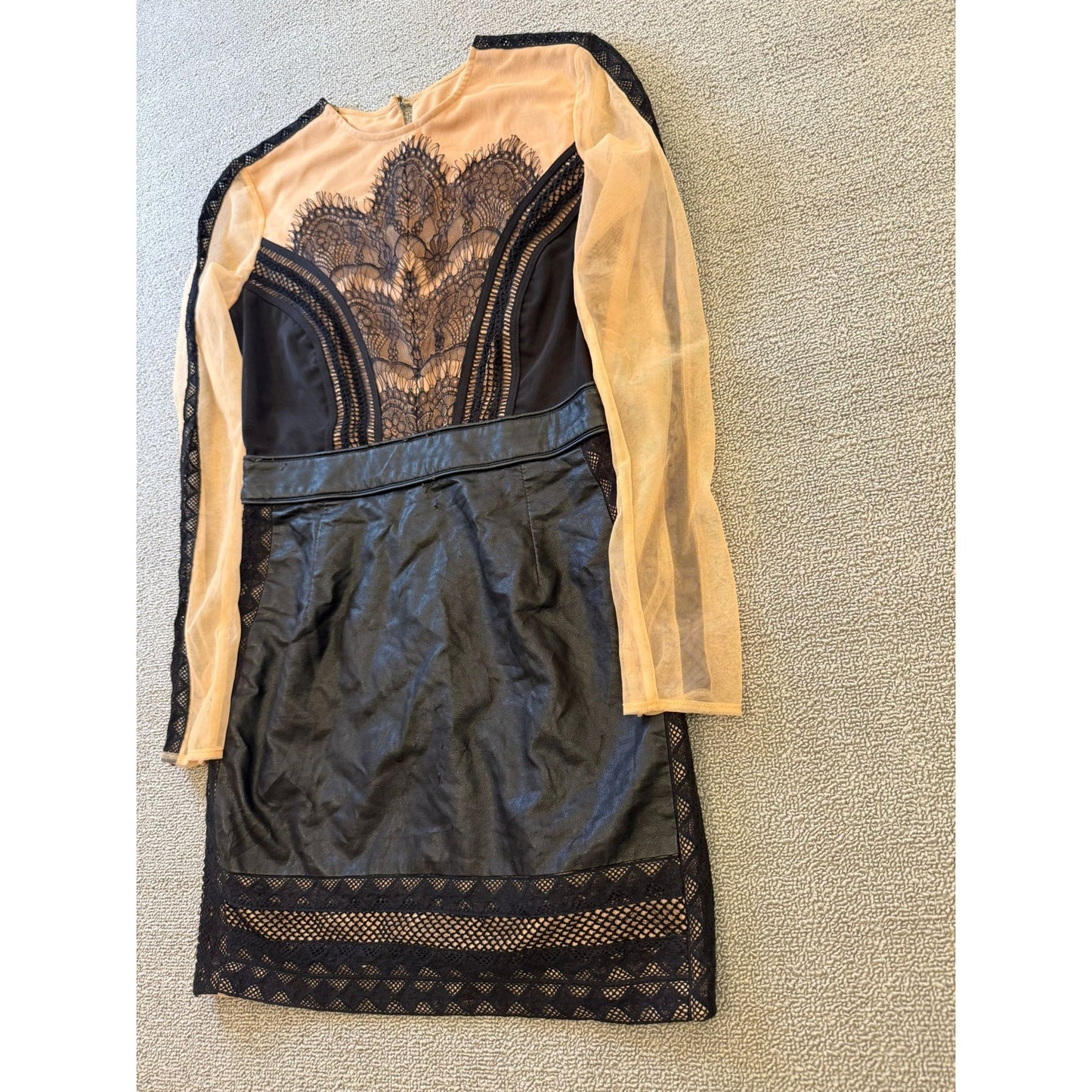 Self-Portrait Women's Wanderlust Mini Dress Black Nude Lace Sheer Long Sleeve