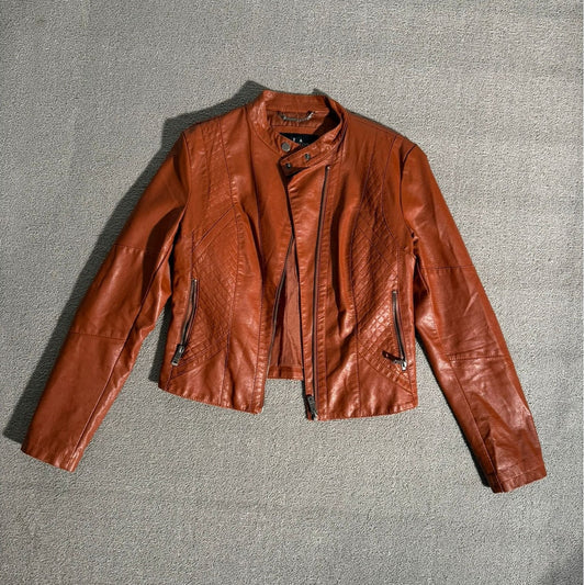 Coalition LA Quilted Faux Leather Moto Jacket Women Small Brown