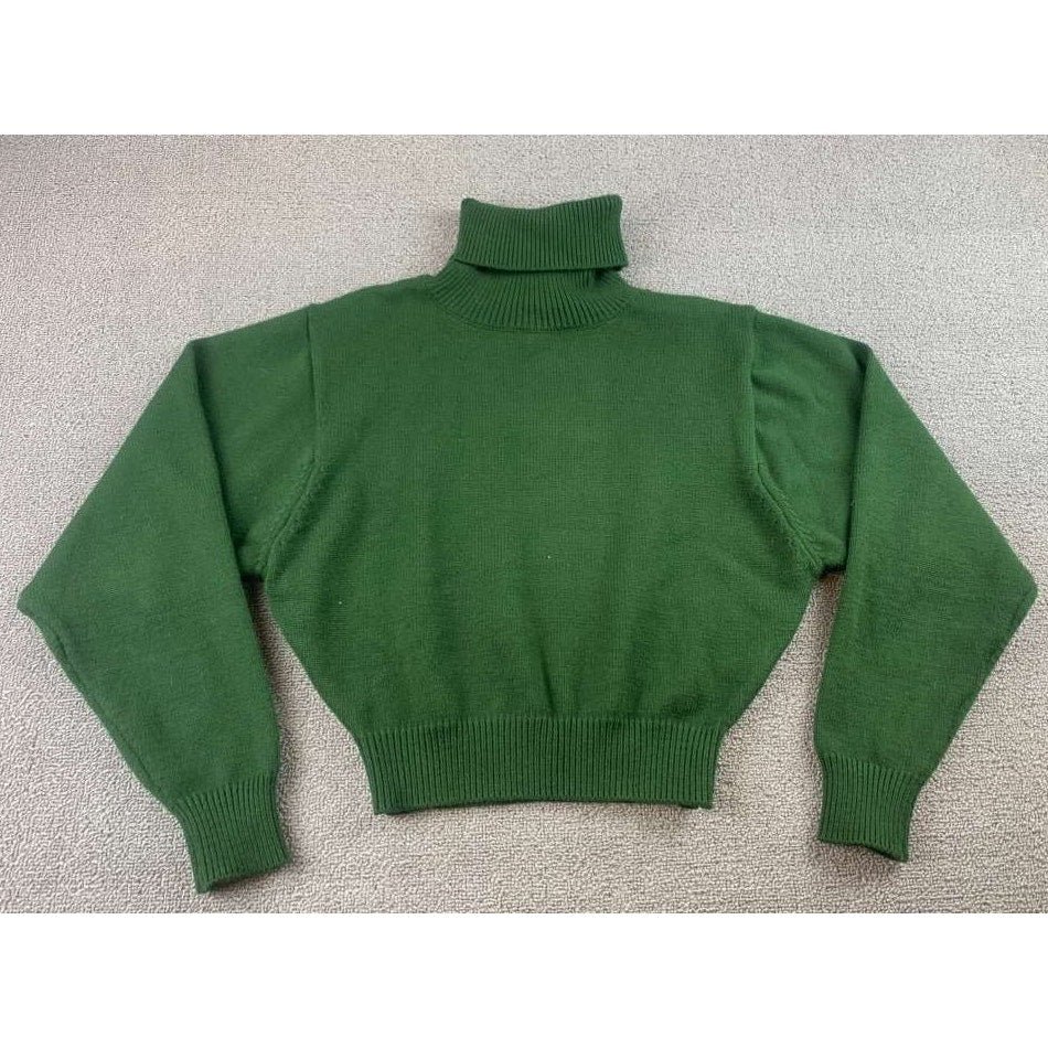 Zara Sweater Women S Green Turtleneck Cropped Pullover Stretch Knit Ribbed Trim