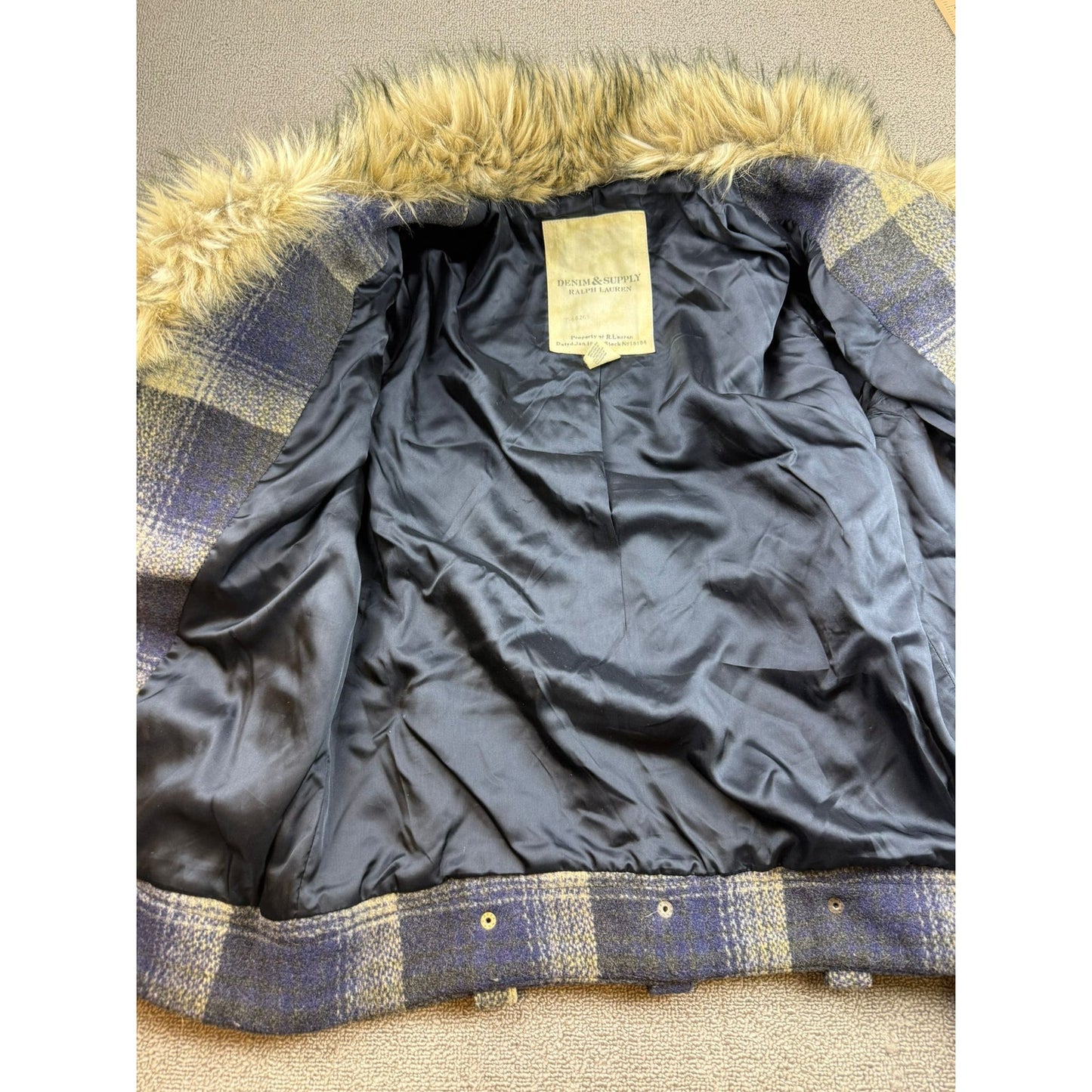 Denim & Supply Ralph Lauren Women's Large  Wool Plaid Faux Fur Trimmed Jacket
